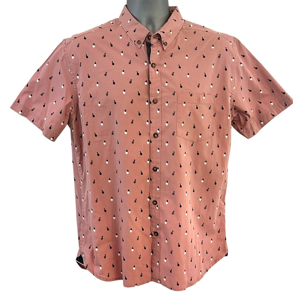 Sunrise Kingdom Men’s Pink & Pineapple Button Down Shirt Men's Size L Excellent